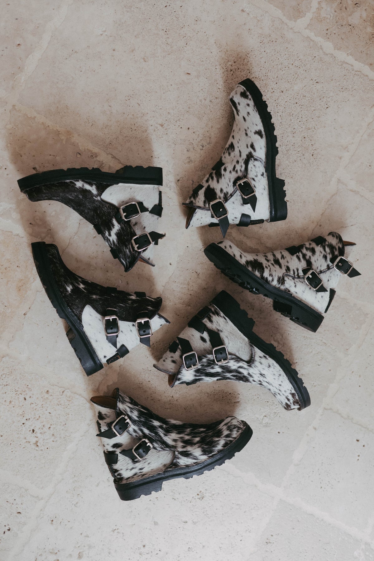 Custom-made Guni Boots in Nguni hide, six unique pairs
